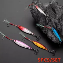 Plantilla de Metal, juego de 5 uds., señuelo de Pesca de 10G, 15G, 20G, cuchara, orilla de barco de mar, fundición larga, Jigging lento, Señuelos de Pesca de mar, trucha