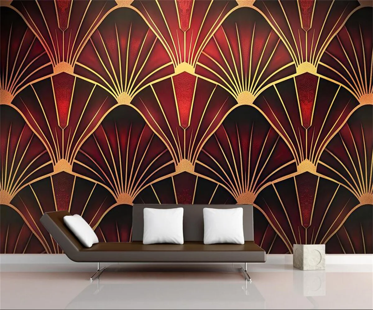 custom Geometric line fan-shaped wallpaper living room bedroom stickers background bedroom decoration home Photo mural wallpaper