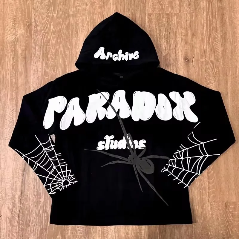 

2024 Y2k Street Fashion Brand Hip-hop Rock Jacket Goth Punk Retro Spider Web Print Oversized Hoodie Men Women Casual Pullover