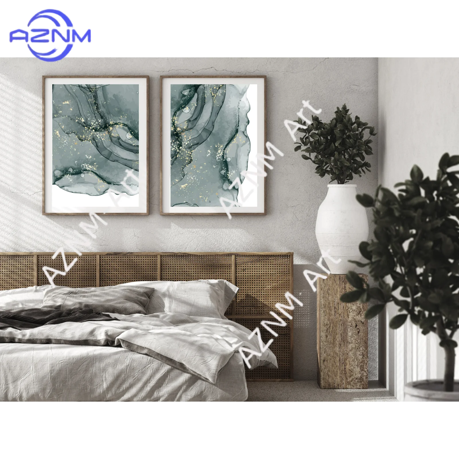 1/2Pcs Grey and Gold Wall Art Set of 2 Prints · Gold Wall Art -Wall Art · Gallery Wall Set · Abstract Art · Minimalist