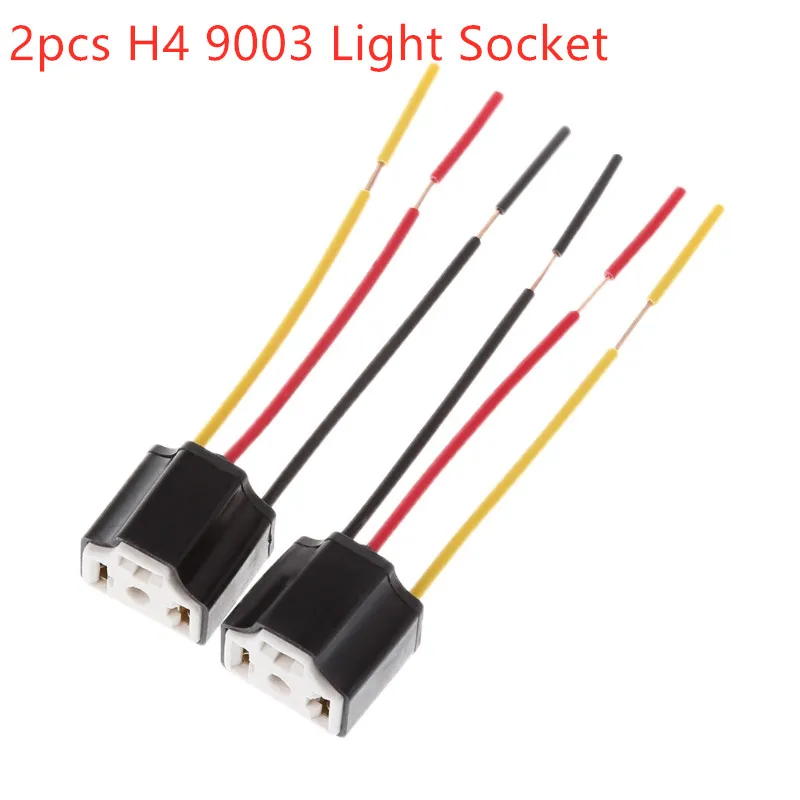 2pcs H4 9003 Three Holes Ceramic Light Socket Car Headlight Lamp Bulb Socket Wiring Harness Connector Plug Adapter Line