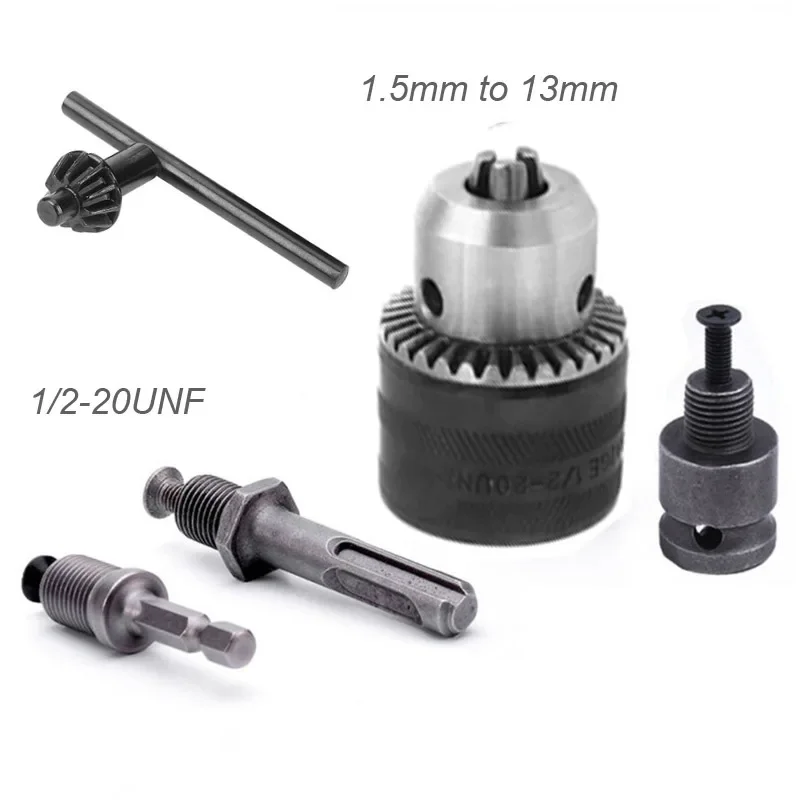 1.5-13mm Converter 1/2 20UNF Key Drill Chuck Thread Quick Change Adapter SDS 1/4 Impact Driver Wrench Bit Connecting Rod Hex