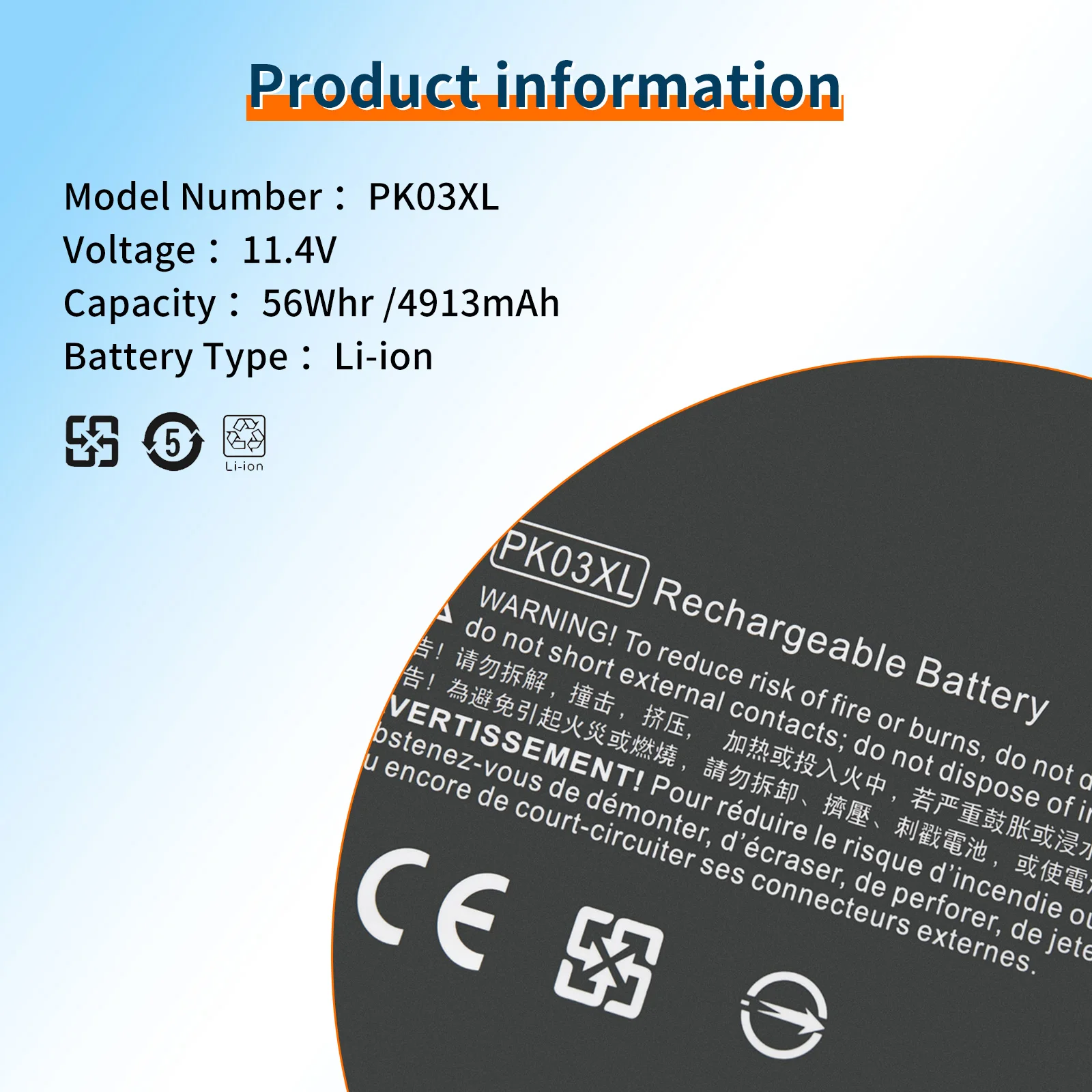 BVBH Batterie D'ordinateur Portable PK03XL 11.4V 56Wh Pour Pro X360 G1 NipSpectre 13 TPN-Q157 HSTNN-DB6S 788237-2C1 788237-2C2 6789116-005