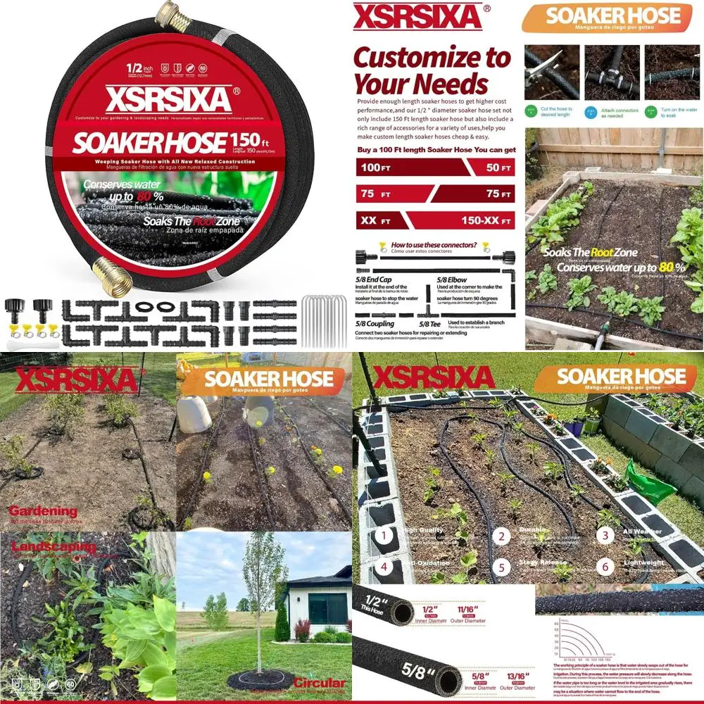 

Heavy Duty 150FT Soaker Hose - Ultra-Flexible Rubber with Reinforced Core for Even Water Flow in Gardening