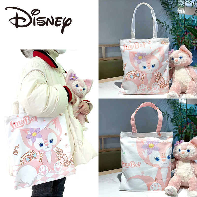 Disney Kawaii LinaBell Women Cartoon Shoulder Bag Portable Large Capacity Girls Travel Tote Bag Cute Canvas Shopping Bag Gift