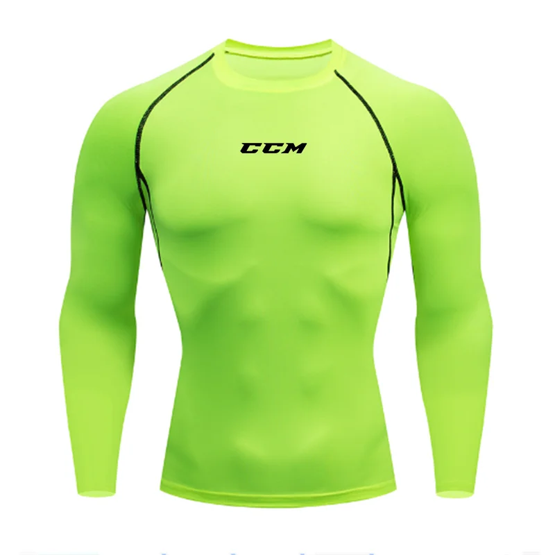 CCM Men Compression Gym T Shirt Short Sleeve Bodybuilding Fitness Top Tee Man Quick Dry Running Sport Long Sleeves Gym Sportswea