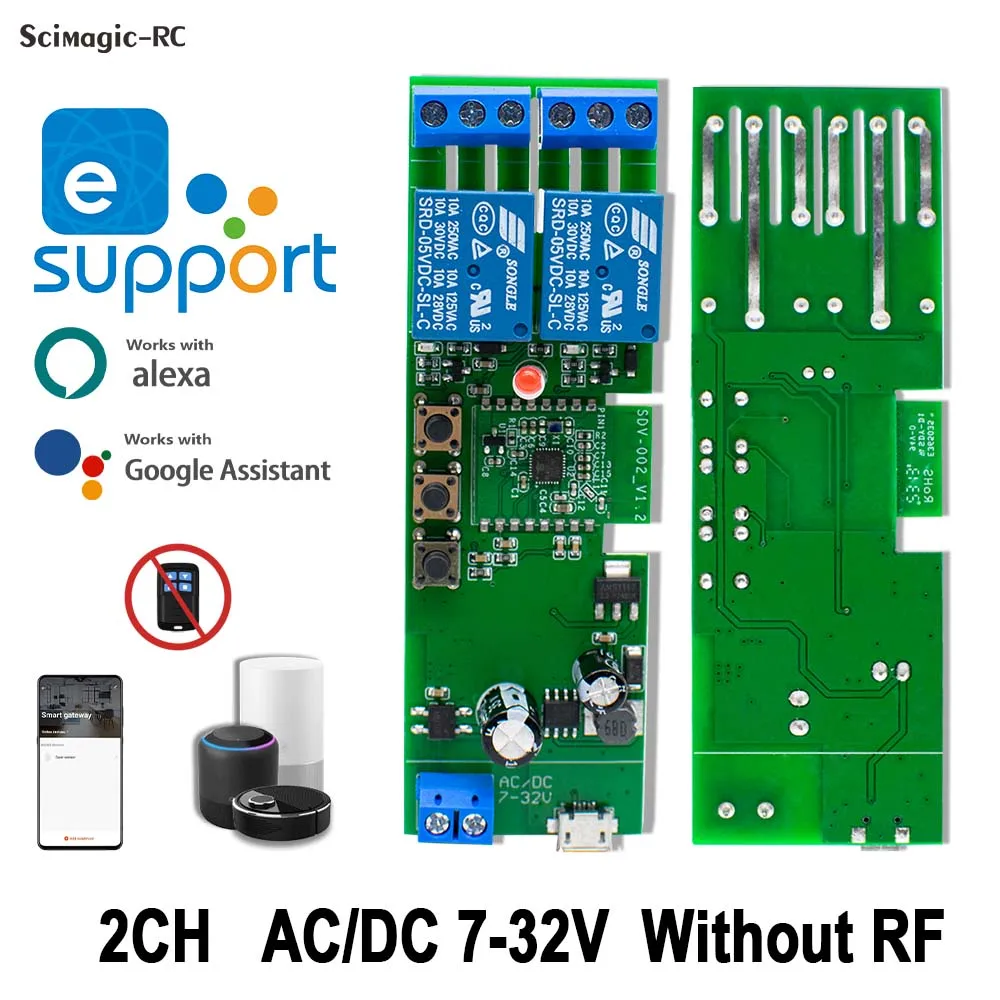 2 Channel Ewelink AC/DC 7V-32V 85-250V 12V 24V 110V 220V Wifi Smart Home Switch Module 2CH Interrupter Circuit Breaker Relay