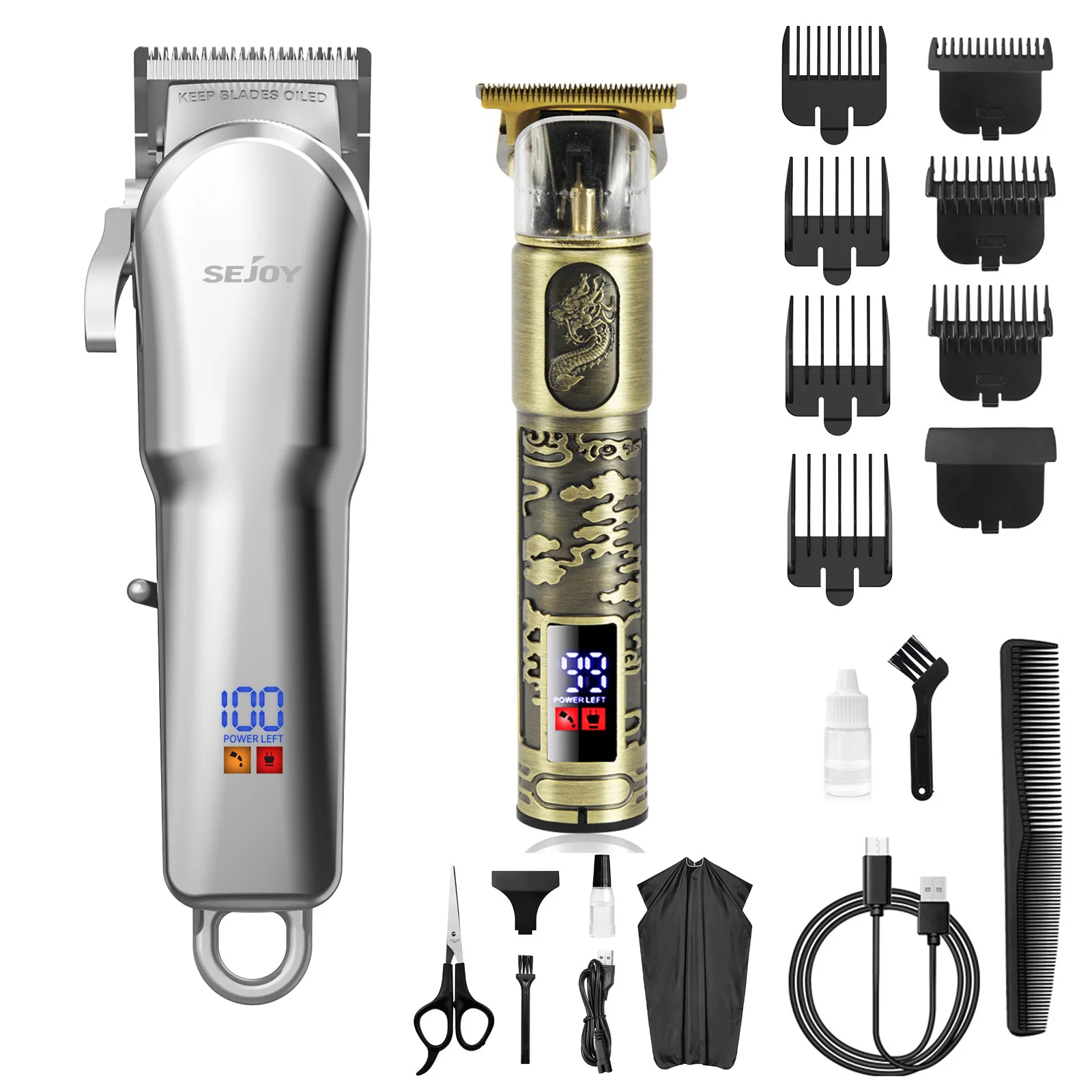 Professionelles Haarschneide- und Trimmer-Set für Männer, kabelloser elektrischer Haarschneider, Aufsätze, LED-Display, USB-Ladefunktion, mehrere Optionen
