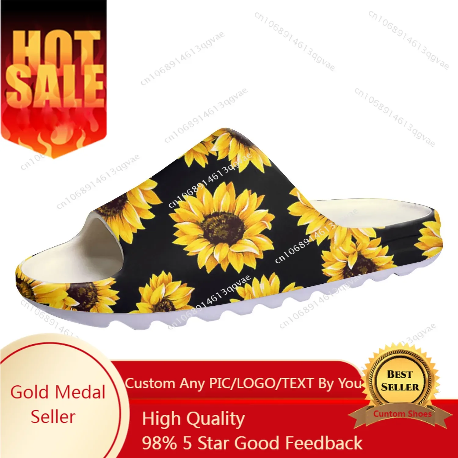 

Sunflower Yellow Flower Soft Sole Sllipers Home Clogs Step on Water Shoes Mens Womens Teenager Beach Customize on Shit Sandals