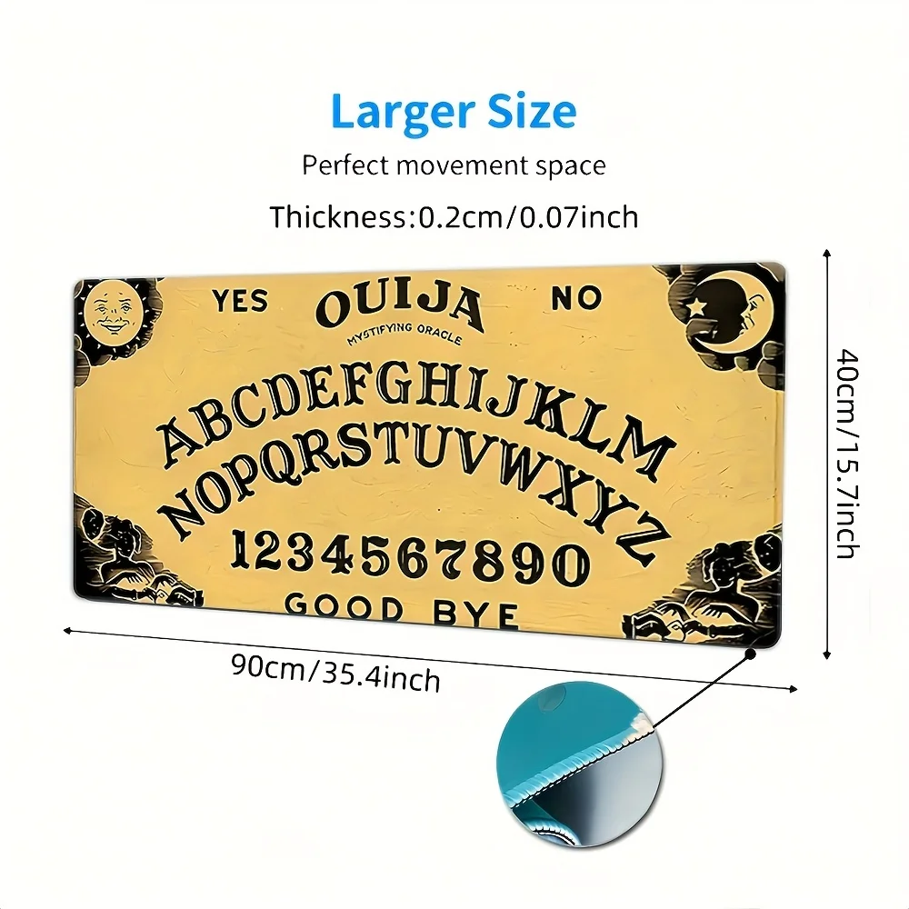 لوحة ماوس كبيرة مستوحاة من لوحة Ouija مقاس 89.92 × 39.88 سم - تصميم مطاطي غير قابل للانزلاق، للشمس والقمر مع خياطة زخرفية للمنزل وO