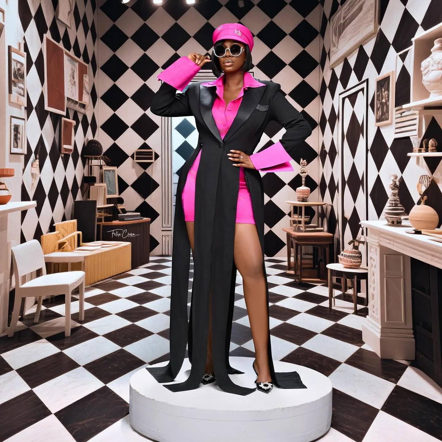 

Amazing Contrast Colored Women Blazer Dresses Fuchsia And Black Sexy Women Dresses To Party Maxi Dress