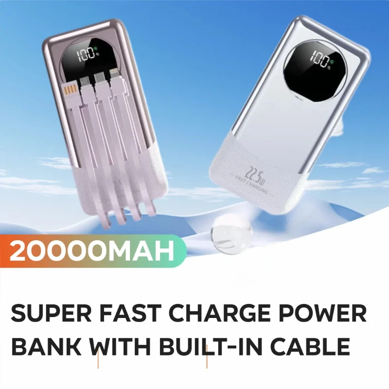 

New 20000mAh 22.5W Super Fast Charge Power Bank with Built-in Cable