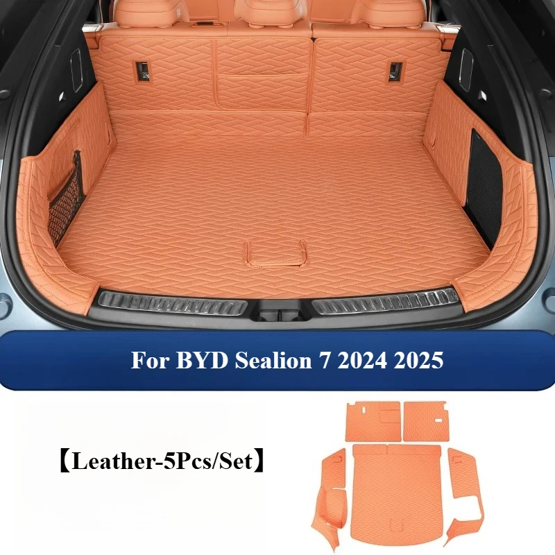 

Для BYD Sealion 7 2024 2025 автомобильный коврик для багажника, задний багажник, грузовая подкладка, защитные коврики, кожаный коврик с полным оточенным покрытием, защита лотка