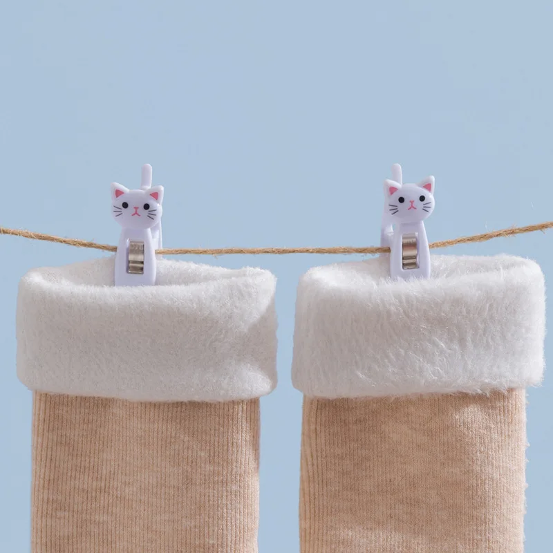 6pcs/set Cartoon Clothespin Cat Shape Hanging Clothes Pegs Beach Towel Clips Bed Sheet Underwear Socks Windproof Laundry Pin