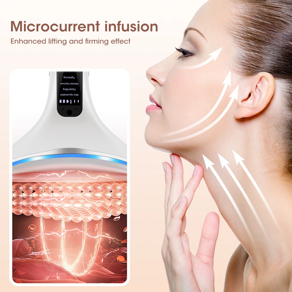 Appareil de beauté chauffant à micro-courant EMS, lifting du visage et du cou, photon LED, raffermissement, soins de la peau anti-déformable, masseur facial