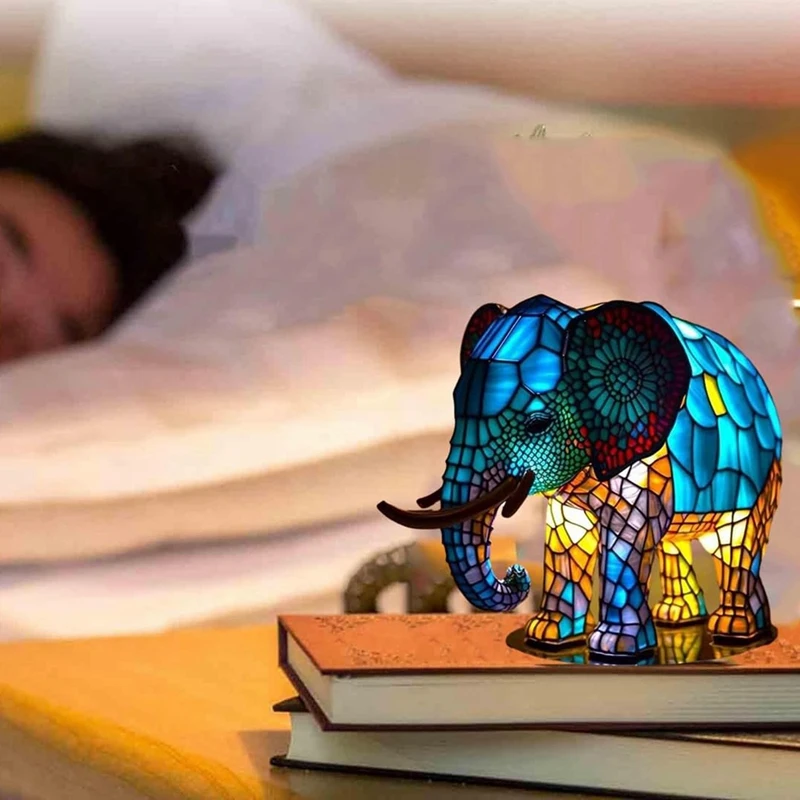 樹脂製の動物の形をしたテーブルランプ,象の形をした3Dデザイン,デスクトップの夜に最適,夜間の照明,使いやすい