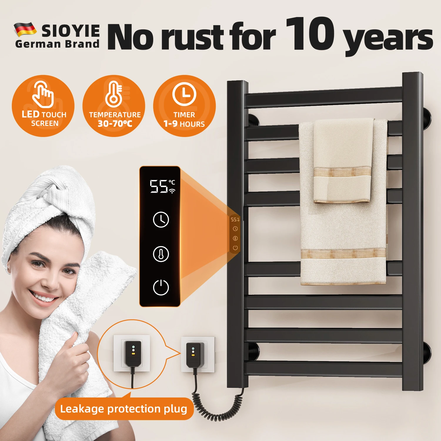 SIOYIE Towel Warmer Bathroom Wall Mounted Electric Towel Drying,  Heated Towel Rack with Timer And Temperature Control R310