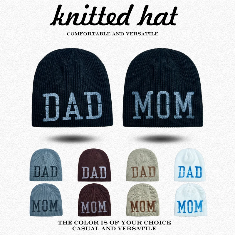 Warm Hip Hop Fashion Street Beanies Versatile Simple Casual New Men Women Personal Spray Painted MOM DAD Letters Knitted Hats