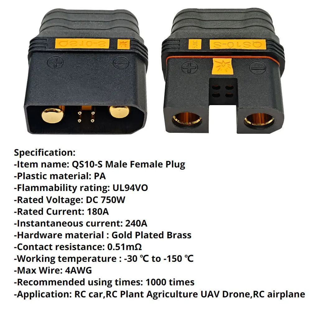 Imagem -06 - Heavy Duty Battery Connector Anti-spark Gold 180a Grande Plug Power para rc Plant Protection Drone Car Model 110 Pares Qs10-s