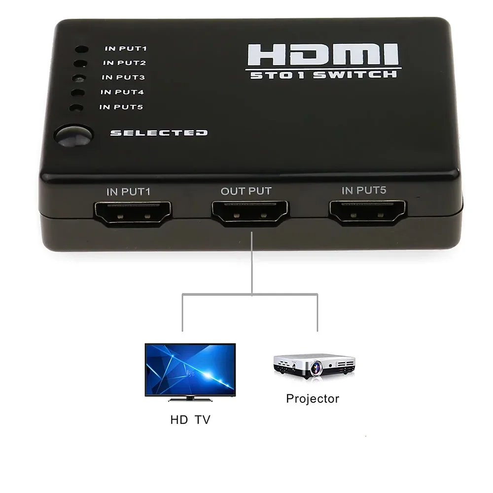 جديد HUB 5 منافذ 1080P فيديو HDMI التبديل الجلاد HDMI متوافق مع الفاصل مع IR صندوق الفاصل عن بعد ل HDTV DVD PS3 #4