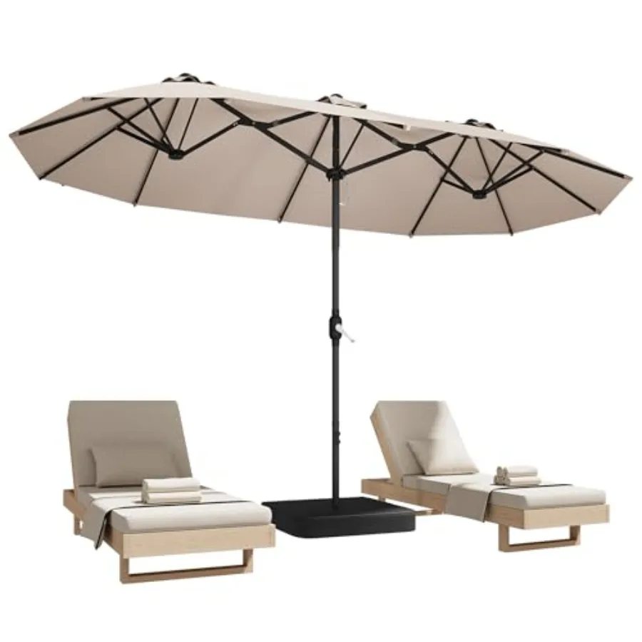 

15ft Patio Umbrella with BaseLarge Outdoor Double-Sided Rectangle Umbrella with Crank Handle Market Umbrella for Poolside Garde