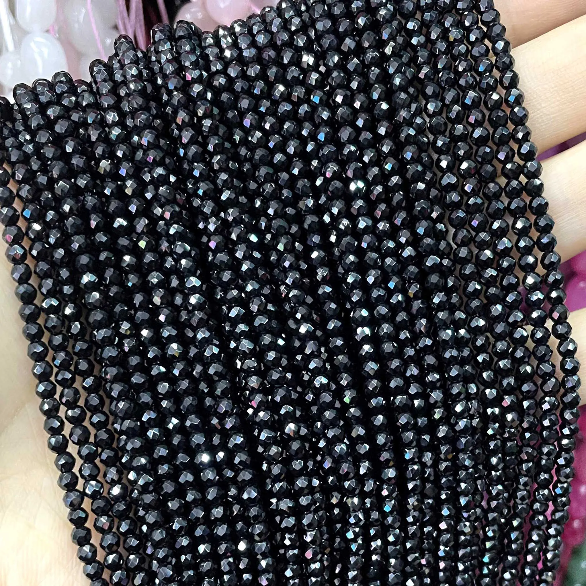 Natural Black Stone Onyx Cylinder Faceted Shape Loose Spacer Beads For Jewelry Making DIY Charms Bracelets Accessories