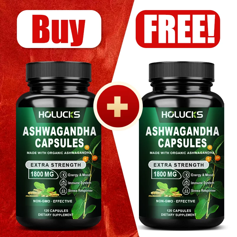 

Buy 1 Get 1 Free! Organic Ashwagandha Complex Capsules, Support Stress & Anxiety Relief, Sleep, Mental Clarity & Focus Boost