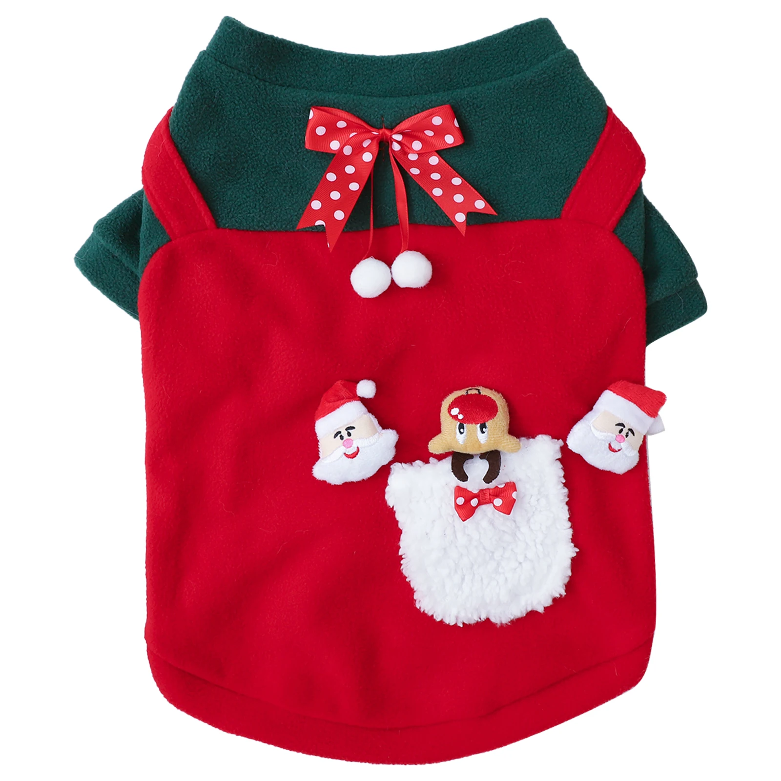 #S-3XL Puppy Christmas Costume Fall Winter Polar Fleece Warm Clothes Santa Claus Bow Elk Cute Cothing for Pet Dogs and Cats