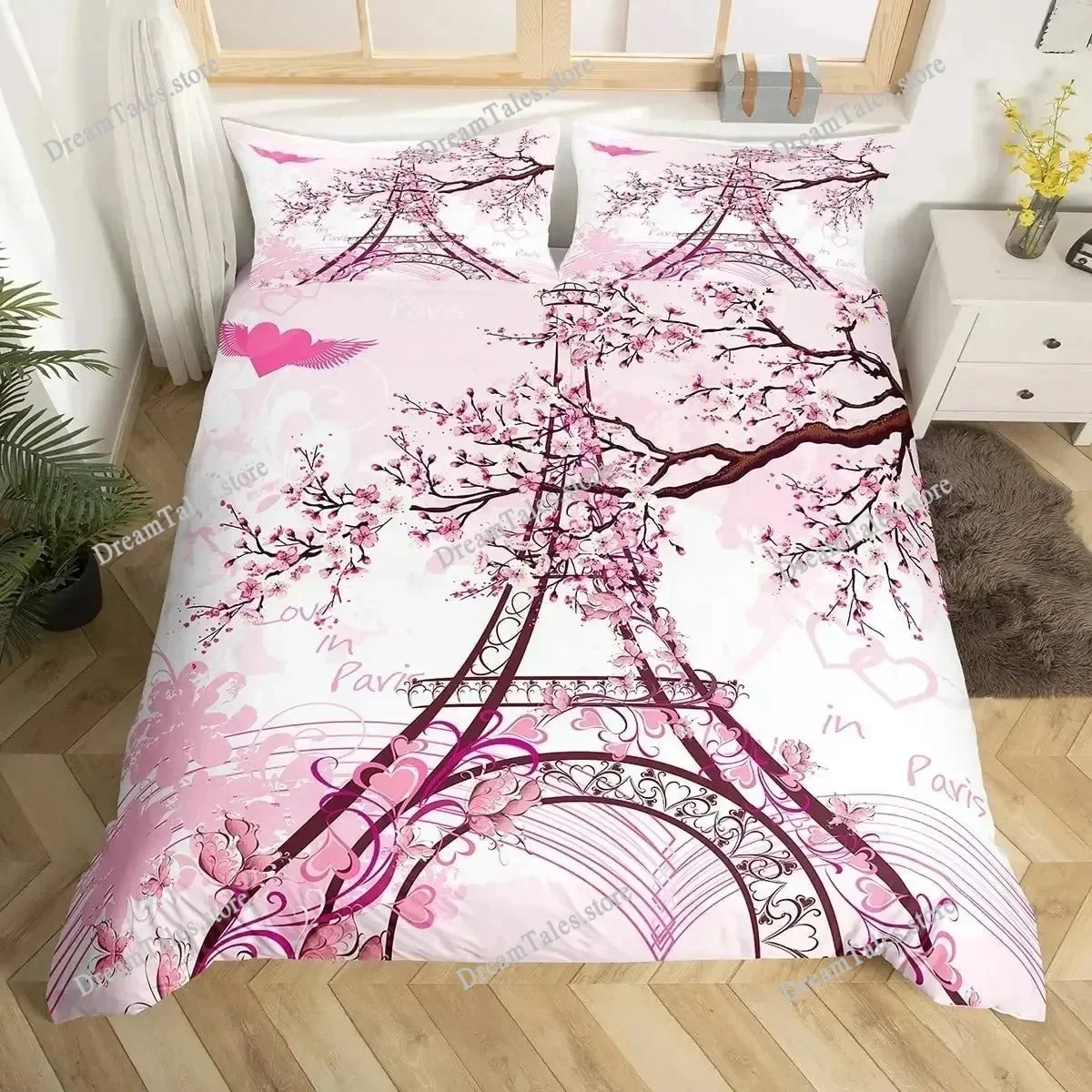 Vintage Eiffel Tower Duvet Cover Set Modern 3D Paris Theme Bedding Sets World Famous City Landscape Comforter Cover Quilt Cover9