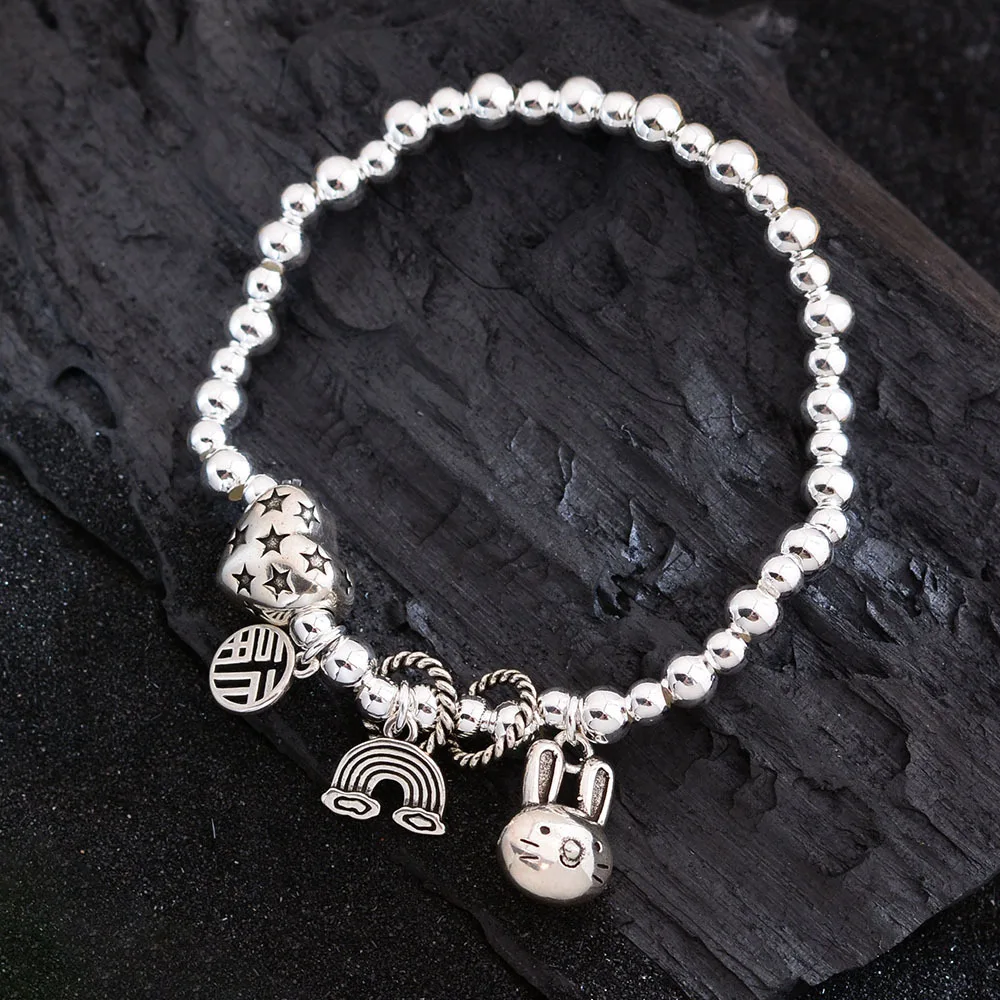 Romantic Love Heart Rabbit Rainbow 925 Sterling Silver Female Charm Bracelet Promotion Jewelry For Women 2025 Christmas Gifts