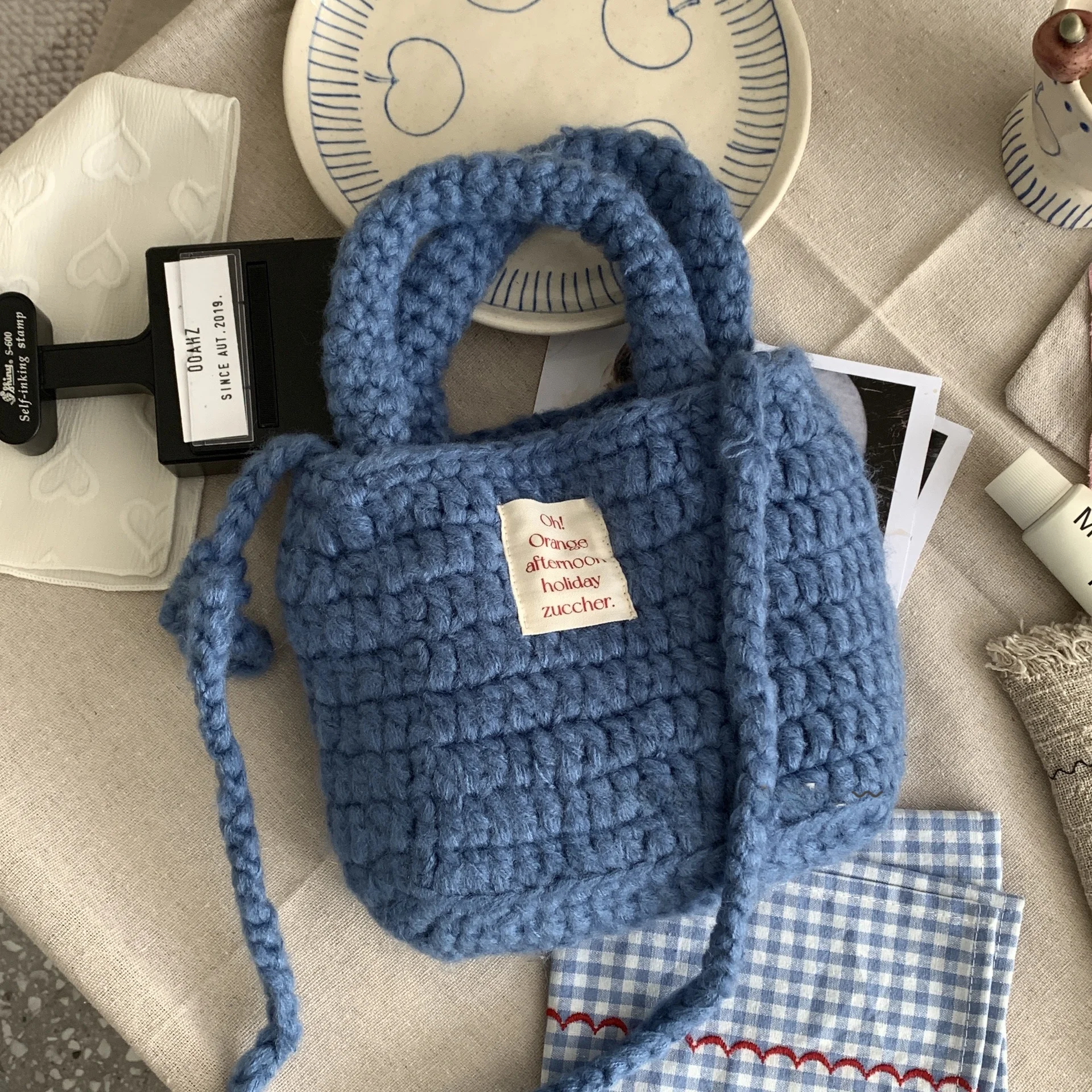 

Low Sugar Hand Knitted Wool Bag Ooahz Handbag Versatile Crossbody Bag Korean Sle Soft Fabric oulder Strap ex Purse