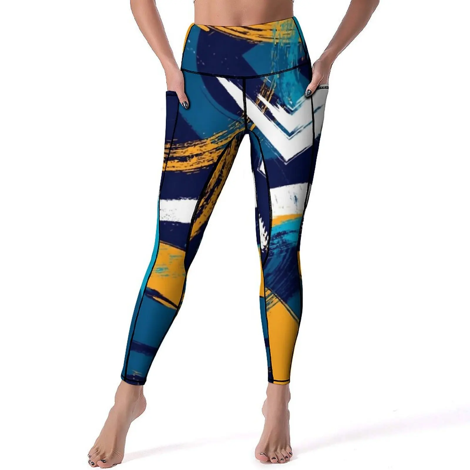 

Brush Print Yoga Pants Female Blue Yellow White Leggings Push Up Breathable Yoga Legging Quick-Dry Printed Workout Sport Pants