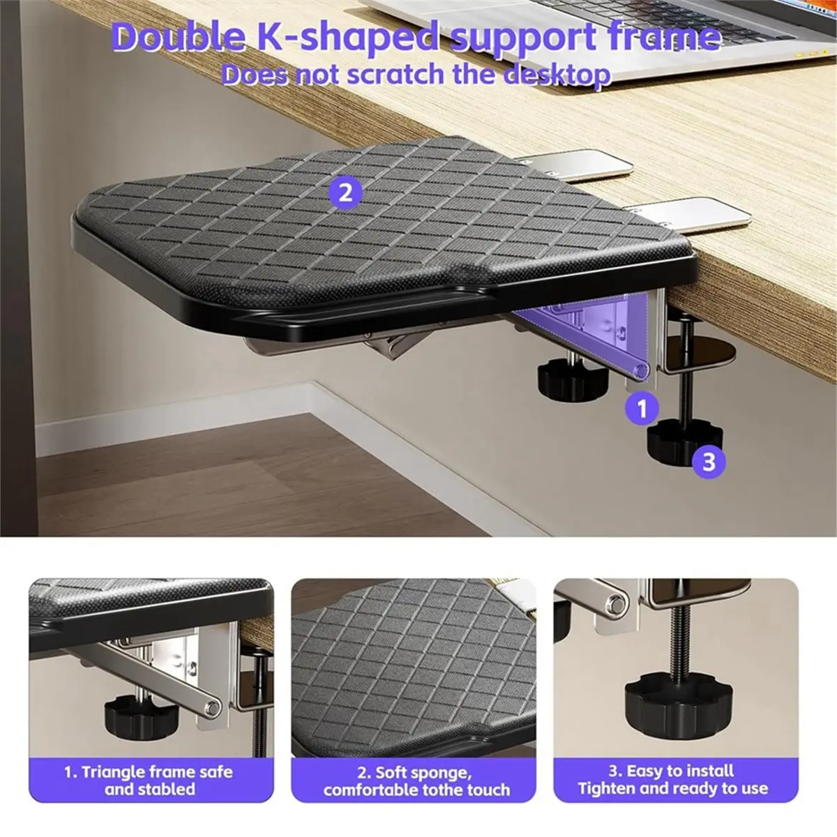 

Подлокотник для стола, 90° ° Складная полка для запястий компьютера, эргономичный удлинитель стола для поддержки рук для офиса и дома