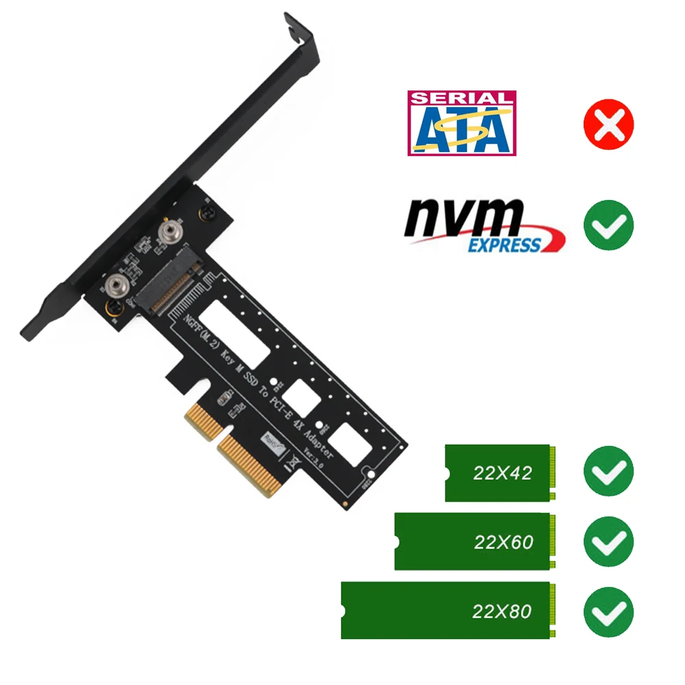 Pcie Naar M2 Adapter Raiser Pci Express 3.0 X4 Naar M.2 Nvme Ssd M Key Pcie M2 Riser Card Adapter + Low Profile Bracket M.2 Heatsink