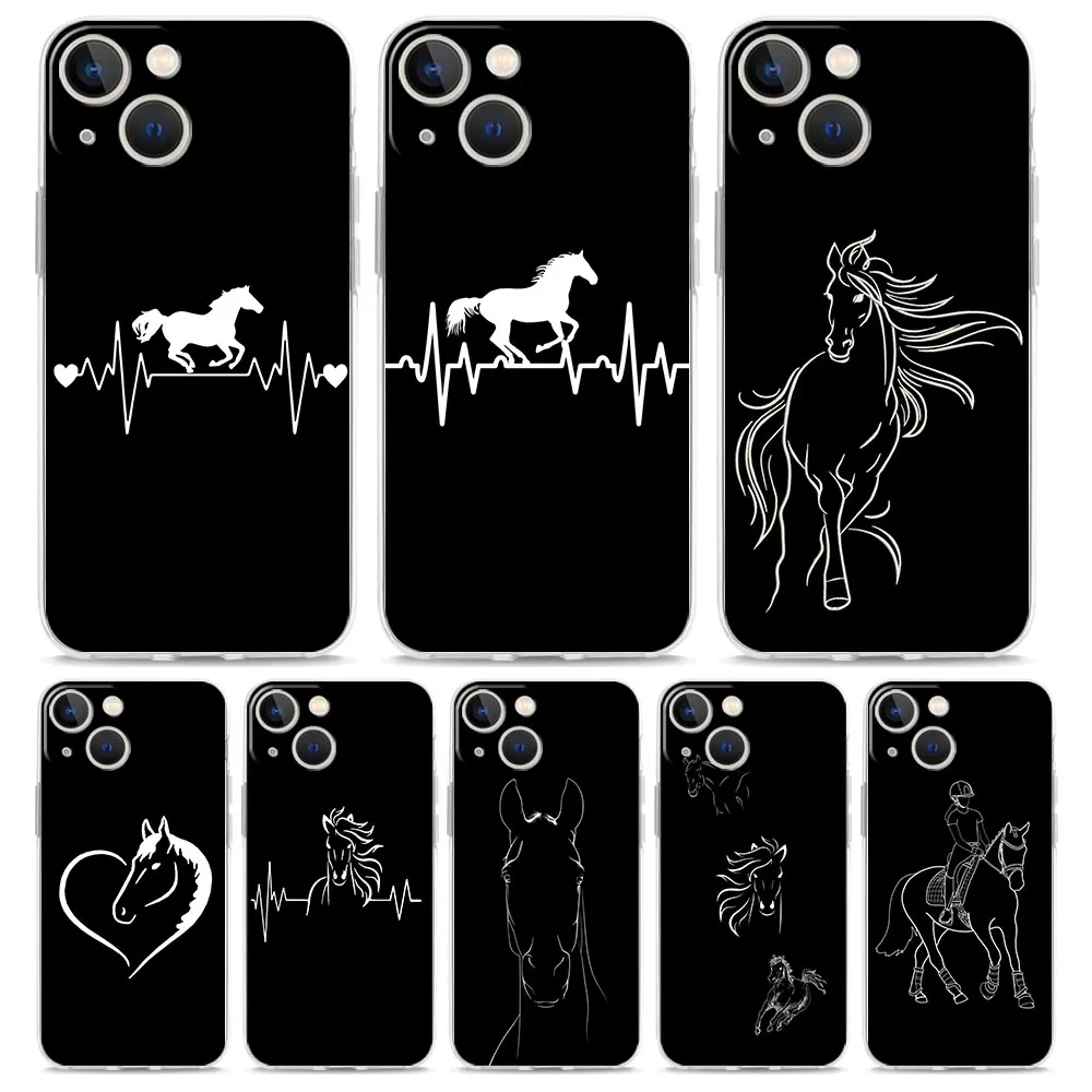 Animal Art Horse Luxury Transparent Phone Case For iPhone 15 16 14 13 12 11 Pro Max XS X XR SE 7 8 Plus Silicone Clear Cover