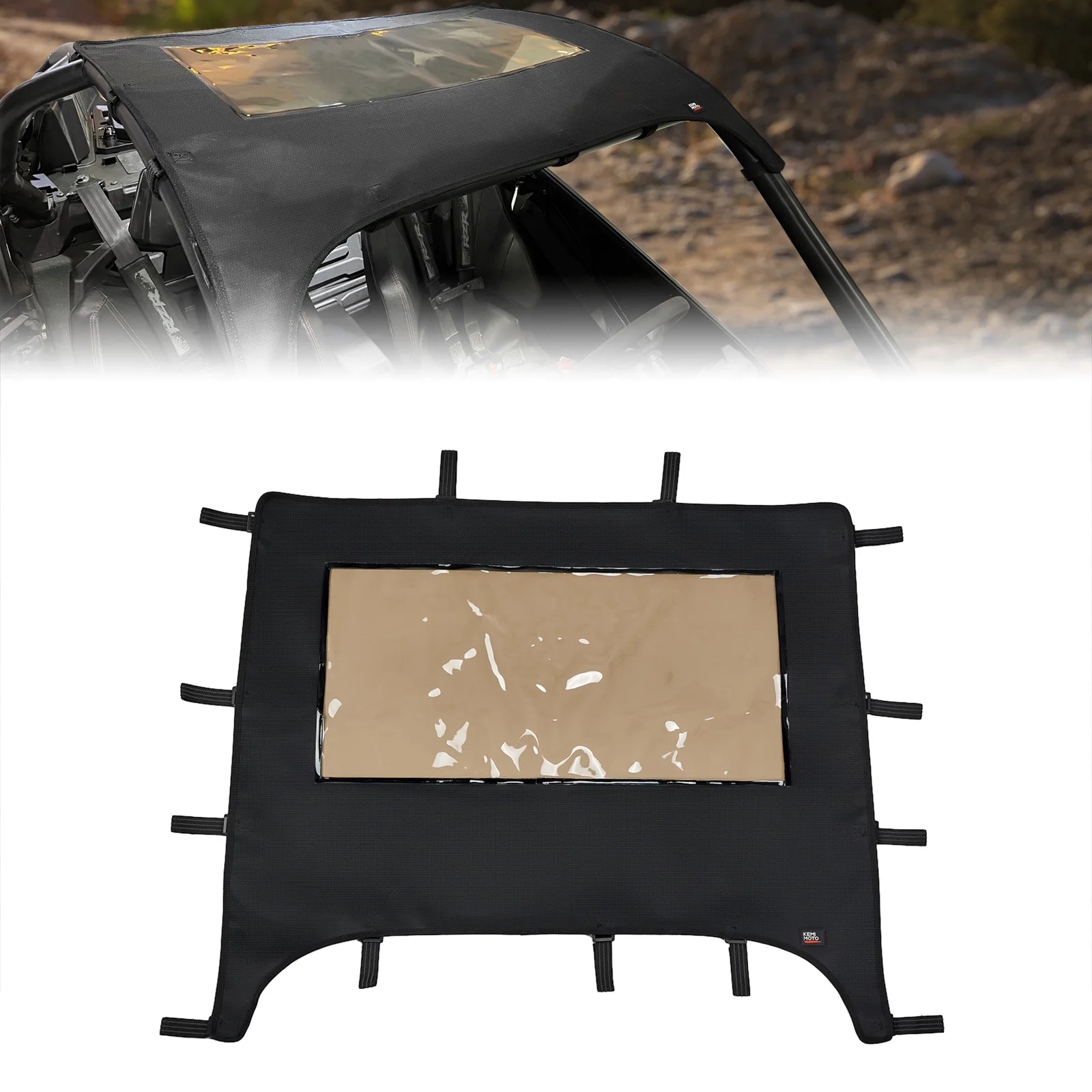 

KEMIMOTO UTV PVC Sunshade Protection Canvas Tint Top Compatible with Polaris RZR PRO R 2022-2024 2-Seater 1680D UV Soft Top Roof