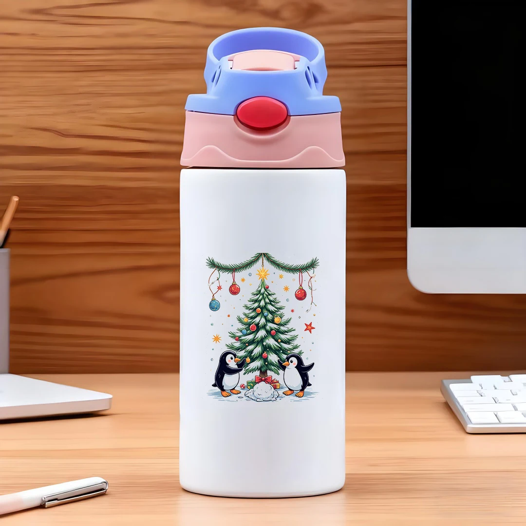 Tasse isolée en acier inoxydable 304, tasse en paille de pingouin de noël, bouteille d'eau isolée pour enfants, rétention de chaleur, Reten froid