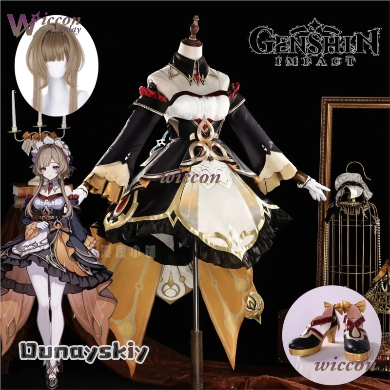 جينشين إمباكت ساندرون أزياء تنكرية شعر مستعار ماريونيت فستان موحد أحذية أحد عشر فاتوي هاربينجرز للهالوين {آنا تشانغ على الإنترنت}