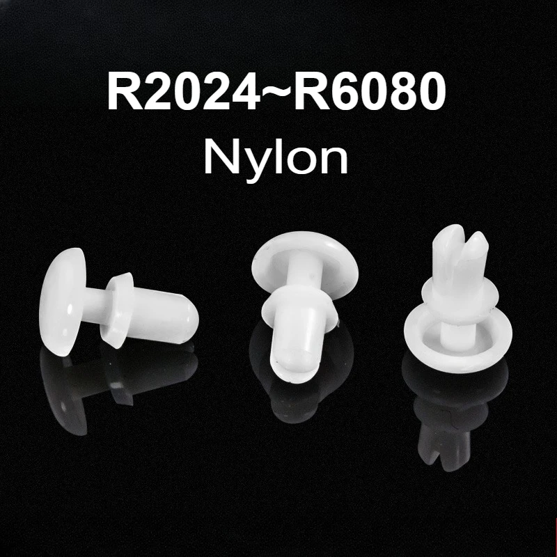 20/100pcs R2024 R2032 R2040 R2048 ~R6080 White Nylon Rivet Plastic Snap Rivet R Type Clip Rivets for PC Board Rivets