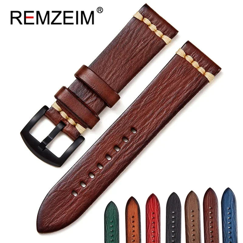 18mm 20mm 22mm 24mm Handmade High Quality Leather Watch Strap Vintage Vegetable Tanned Leather Watch Band Men Women Bracelet