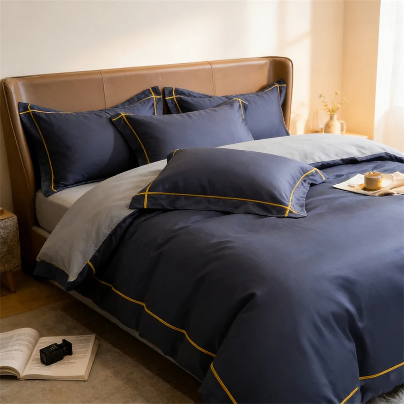 

Soft Luxury Embroidery 100% Egyptian Cotton Bedding Set with Duvet Cover Bed Sheet Pillowcase Silky Long Staple Cotton Bedlinens