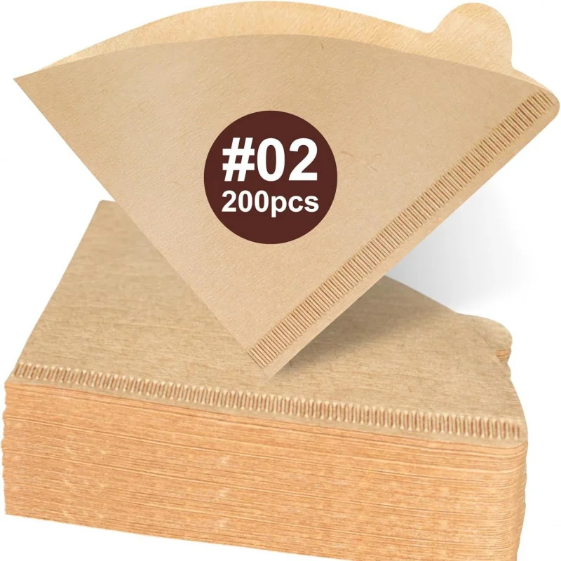 

【200-Count Cone Coffee Filters】Natural Unbleached Paper for Pour Over Drippers, V-Shape Design - Biodegradable & Eco-Friendly