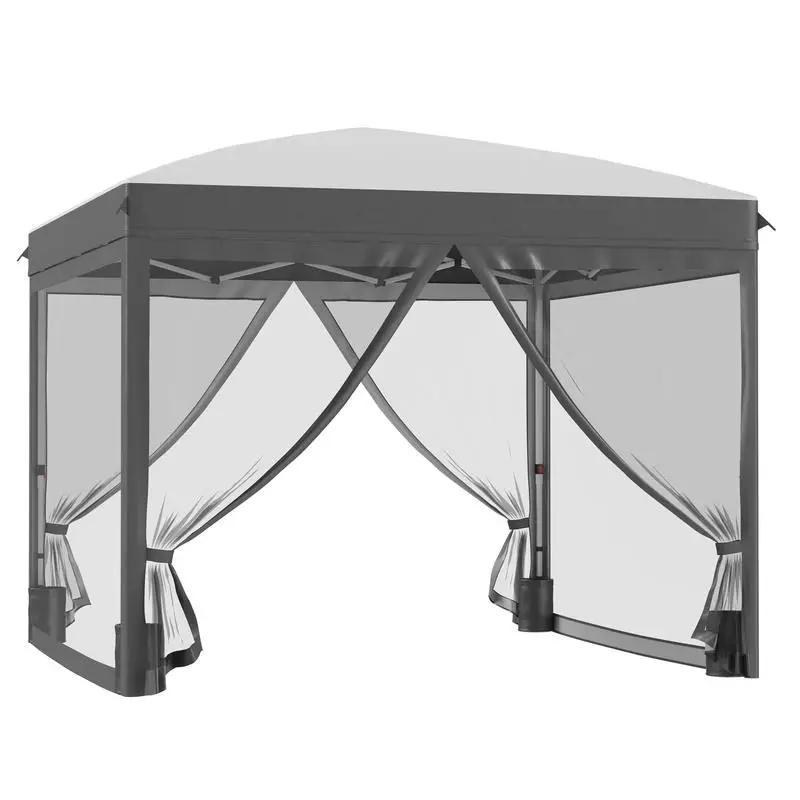 

Outsunny 10' x 10' Pop Up Canopy Tent with Netting, Instant Sun Shelter, Tents for Parties, Height Adjustable, with Wheeled Carry Bag and 4 Sand Bags for Outdoor, Garden, Patio, Gray