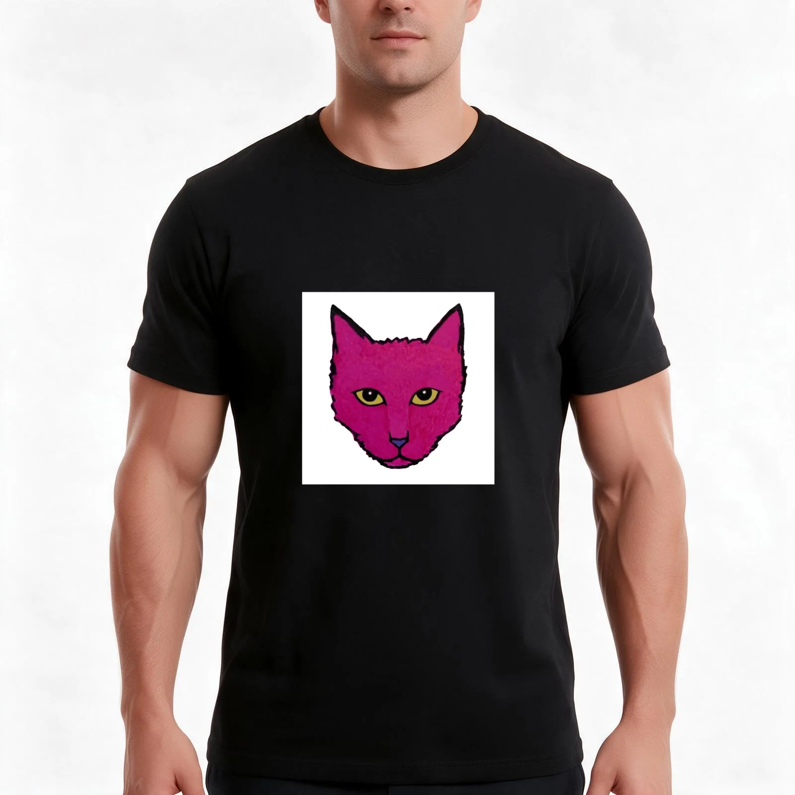 Cat Stare 2 T-Shirt, Summer Casual Cotton Tee, Oversized Streetwear Tops, Vintage Graphic Print, Loose Fit Short Sleeve