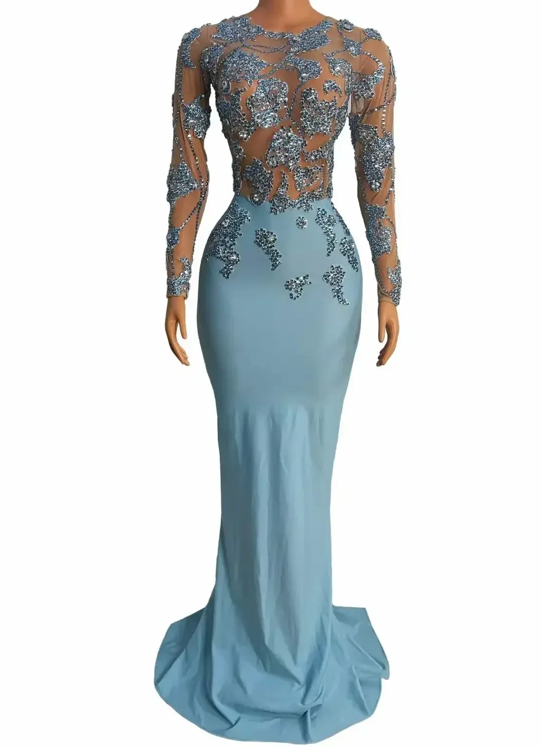 Luksusowa damska suknia z długim rękawem, zdobiona cyrkoniami, do ziemi, dla piosenkarki, na uroczystość, urodziny, wieczór, wesele, na scenę, strój królowej.