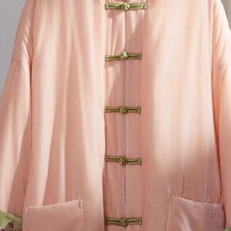 Women's Autumn Winter Tops Coat Tang Suit Cotton Coat Embroidery Flower Personalized Slim Leisure Simple Soft Comfortable Niche