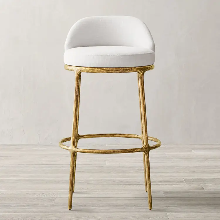 Customizable Minimalist Bar Chair Hand Forged Golden Metal Hammered Finish White Gold Outdoor Restaurant Home Dining Bar Stool