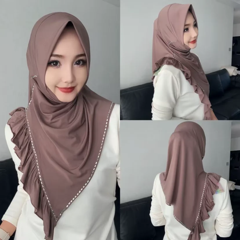 

Мусульманский исламский женский хиджаб Falbala с рюшами, готовый к ношению, элегантный стильный головной платок для женщин