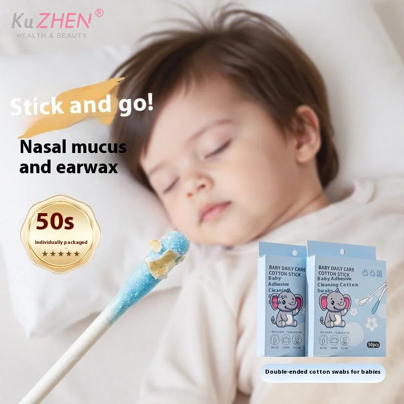 50 قطعة القطن الطفل الأذن الشمع إزالة العصي مسحات القطن لاصقة معبأة بشكل فردي الأذن ملعقة آمنة غرامة ورقة محور أعواد قطنية #2