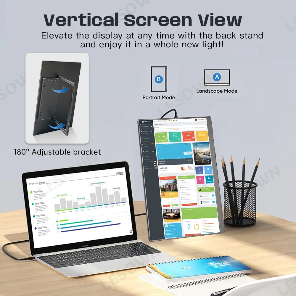 LESOWN 165Hz 2.5K Monitor da gioco portatile 15.6 "IPS Touch USB-C HDMI HDR Laptop Display LCD da viaggio esteso per PC Switch PS4/5